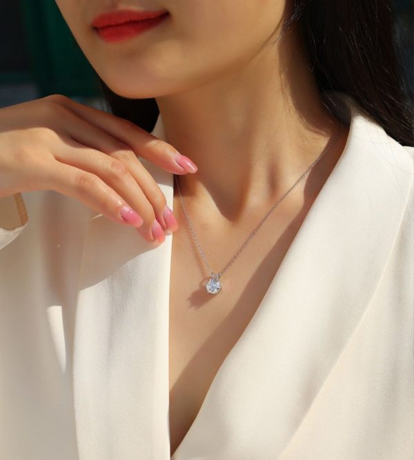 Silver 2Ct Solitaire Necklace Moissanite Pendant - Cristiera - Image 2