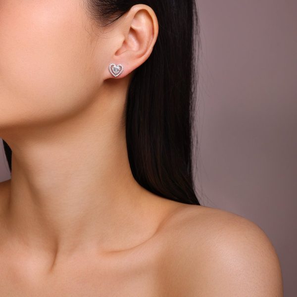 Silver Moissanite Heart Basket Stud Earrings - Cristiera - Image 3