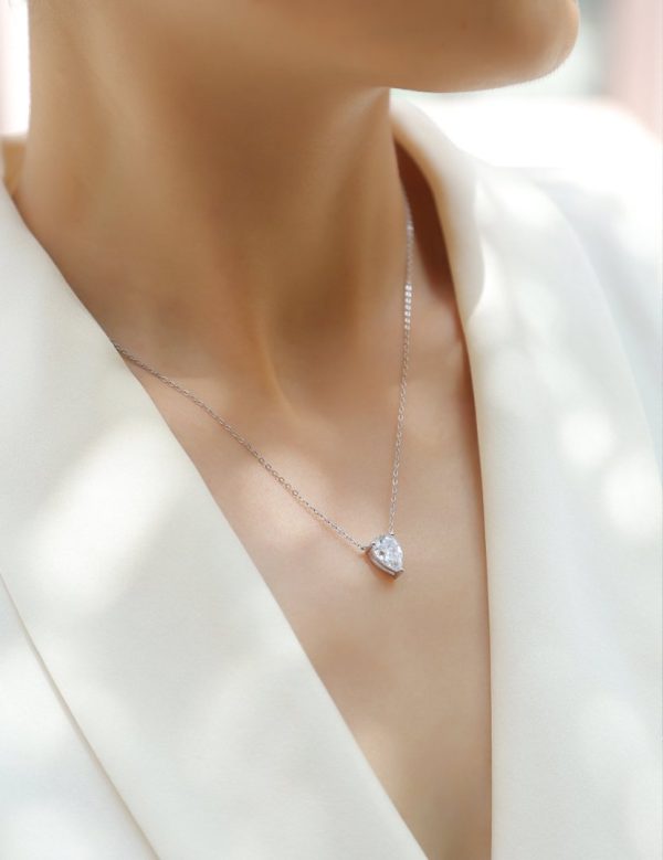 Moissanite Silver Water Drop Pendant Necklace - Cristiera - Image 5