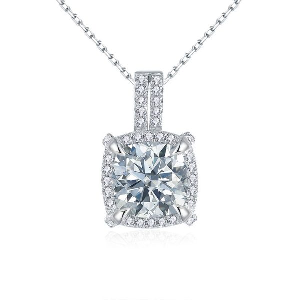 Cushion Shape Halo Solitaire Moissanite Necklace - Cristiera