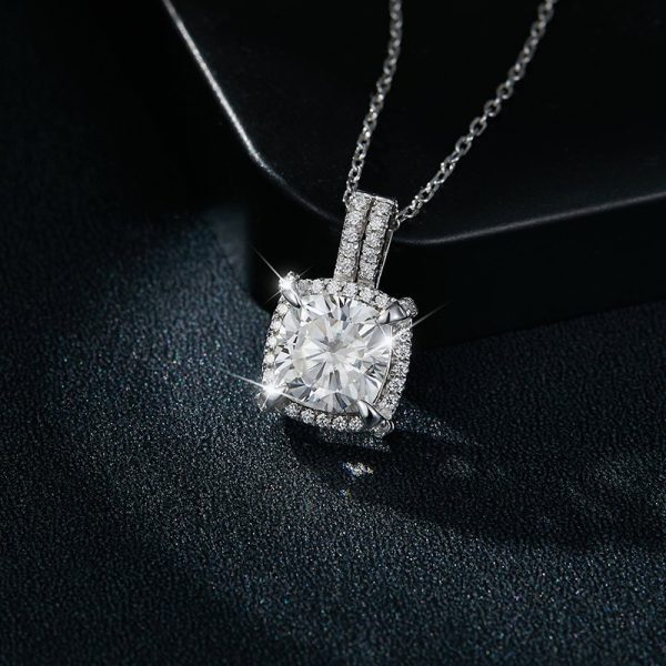 Cushion Shape Halo Solitaire Moissanite Necklace - Cristiera - Image 7
