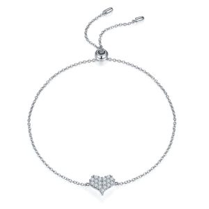 Moissanite Heart Shape Silver Charm Bracelet - Cristiera