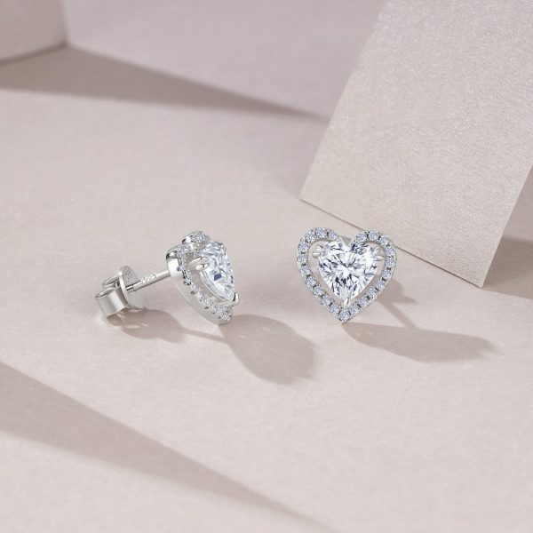 Silver Moissanite Heart Basket Stud Earrings - Cristiera - Image 2