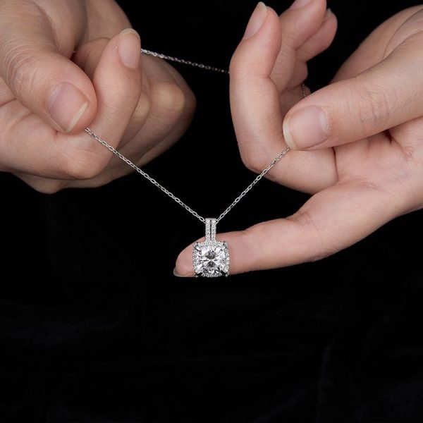Cushion Shape Halo Solitaire Moissanite Necklace - Cristiera - Image 2