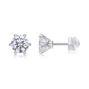 1 Carat Moissanite Silver Stud Earrings For Women - Cristiera