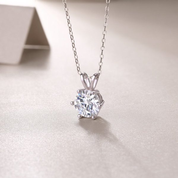 Silver 2Ct Solitaire Necklace Moissanite Pendant - Cristiera - Image 6