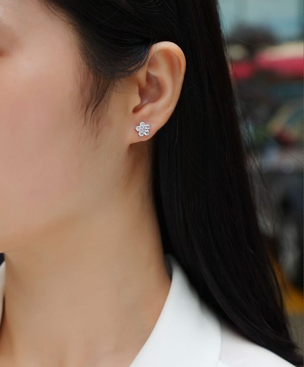 Best Halo Silver Moissanite Petal Stud Earrings - Cristiera - Image 2