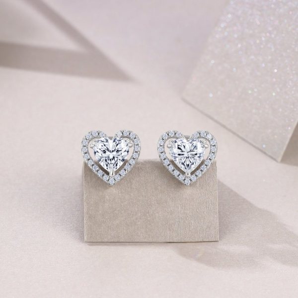 Silver Moissanite Heart Basket Stud Earrings - Cristiera - Image 4