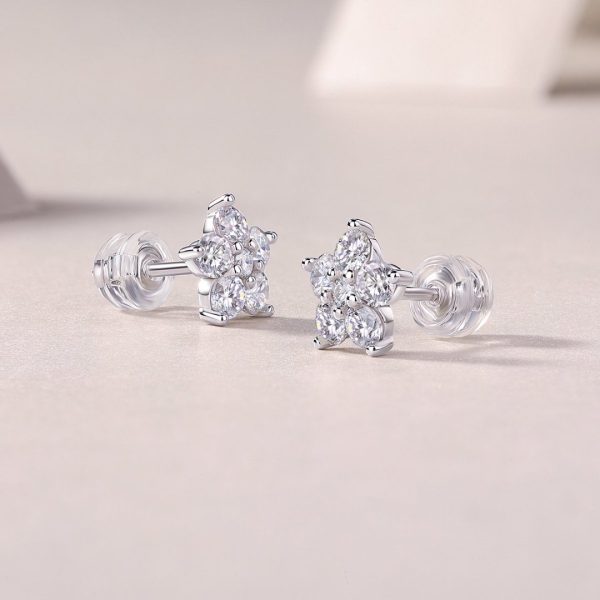 Best Halo Silver Moissanite Petal Stud Earrings - Cristiera - Image 3
