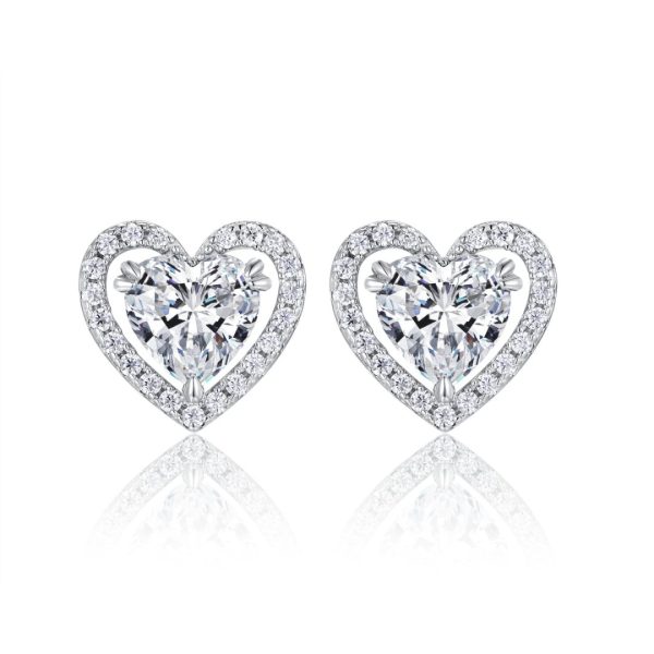 Silver Moissanite Heart Basket Stud Earrings - Cristiera - Image 5