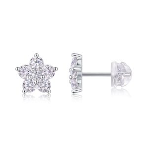 Best Halo Silver Moissanite Petal Stud Earrings - Cristiera