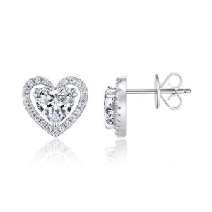 Silver Moissanite Heart Basket Stud Earrings - Cristiera