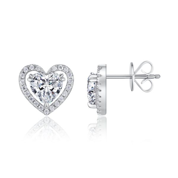 Silver Moissanite Heart Basket Stud Earrings - Cristiera
