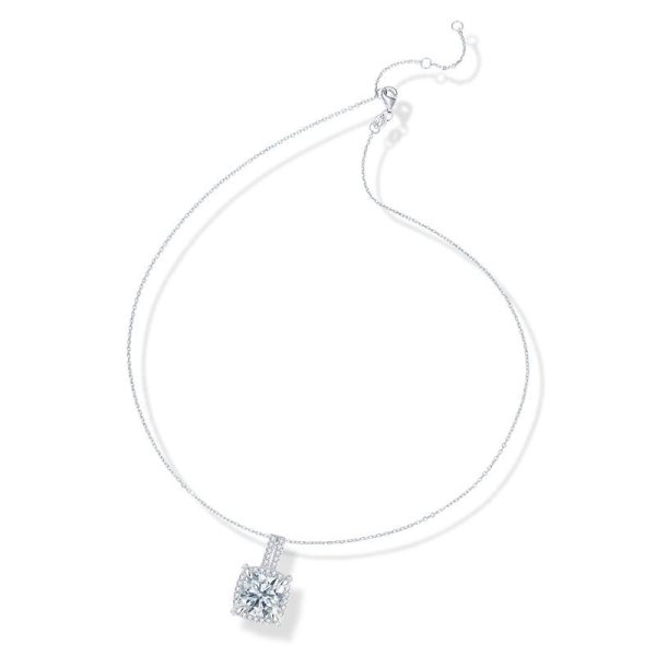 Cushion Shape Halo Solitaire Moissanite Necklace - Cristiera - Image 5