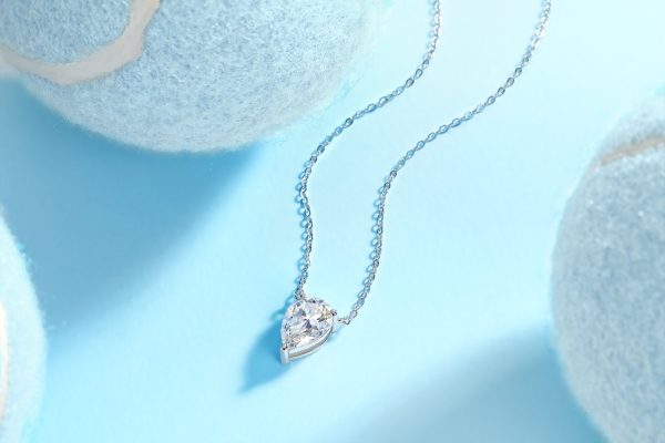 Moissanite Silver Water Drop Pendant Necklace - Cristiera - Image 7