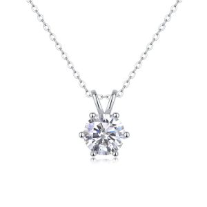 Silver 2Ct Solitaire Necklace Moissanite Pendant - Cristiera