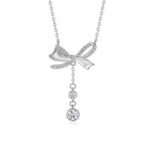 Women Moissanite Bow Tie Necklace - Cristiera
