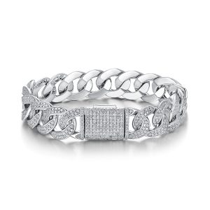 Women Silver Moissanite Cuban Chain Bracelet - Cristiera