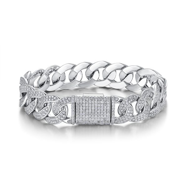 Women Silver Moissanite Cuban Chain Bracelet - Cristiera