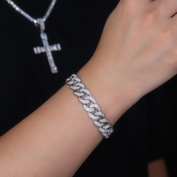 Women Silver Moissanite Cuban Chain Bracelet - Cristiera - Image 2