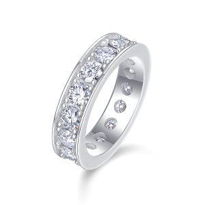 Silver Moissanite Full Band Wedding Ring - Cristiera