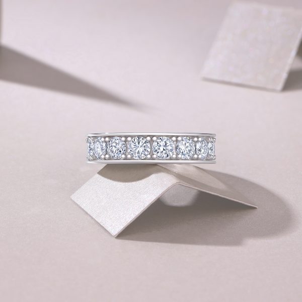 Silver Moissanite Full Band Wedding Ring - Cristiera - Image 6