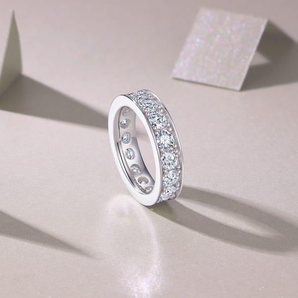 Silver Moissanite Full Band Wedding Ring - Cristiera - Image 7