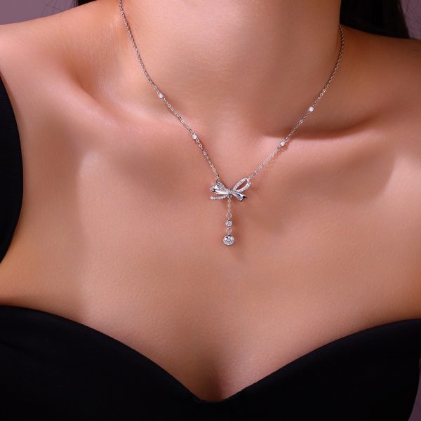 Women Moissanite Bow Tie Necklace - Cristiera - Image 2