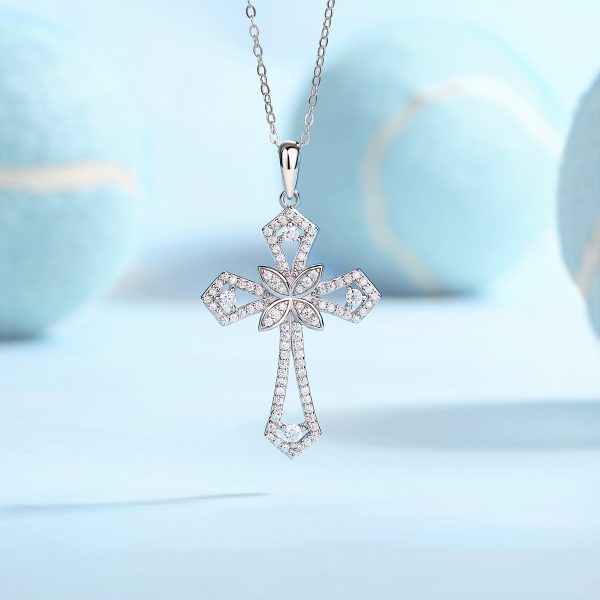 Silver Cross Moissanite Necklace - Cristiera - Image 3