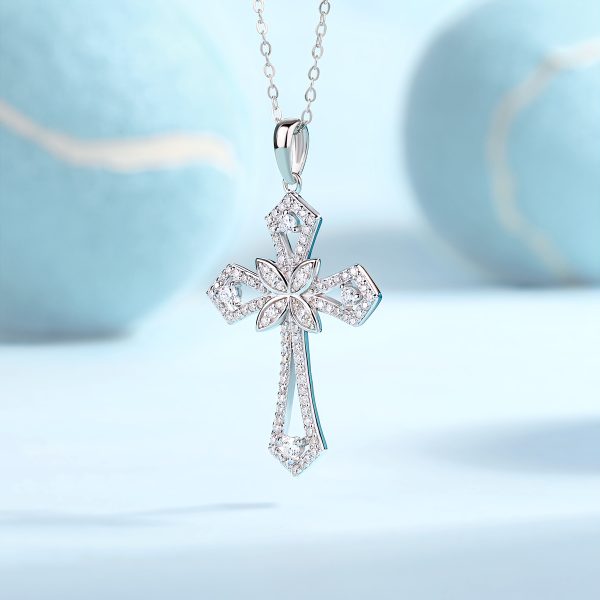Silver Cross Moissanite Necklace - Cristiera - Image 4