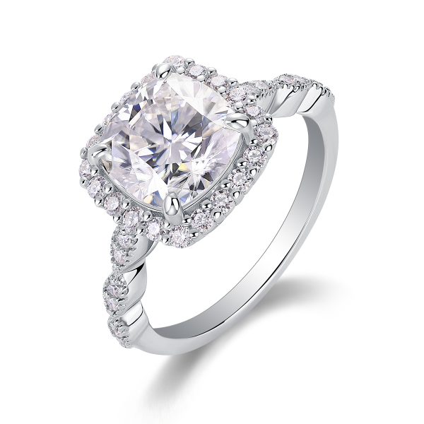 Square Solitaire Sterling Silver Moissanite Ring - Cristiera - Image 2