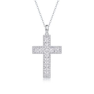 Moissanite Silver Cross Pendant Necklace - Cristiera