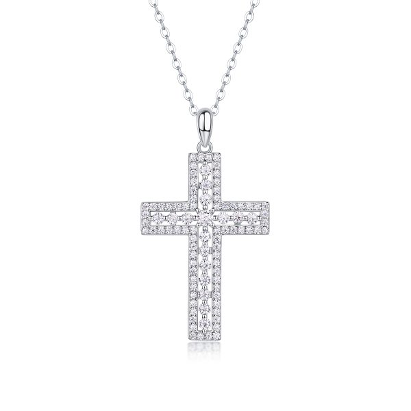 Moissanite Silver Cross Pendant Necklace - Cristiera