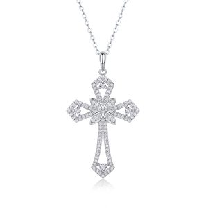 Silver Cross Moissanite Necklace - Cristiera