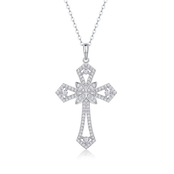 Silver Cross Moissanite Necklace - Cristiera