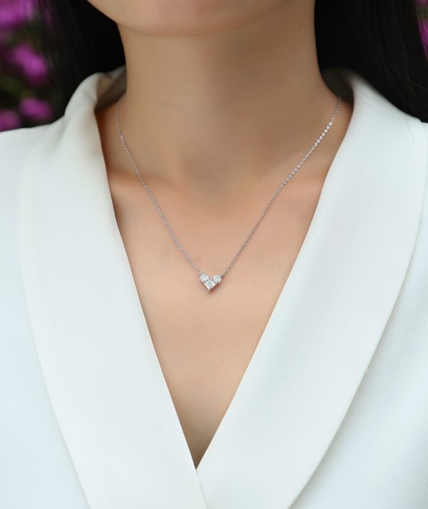 Women Silver Moissanite Heart Necklace - Cristiera - Image 2