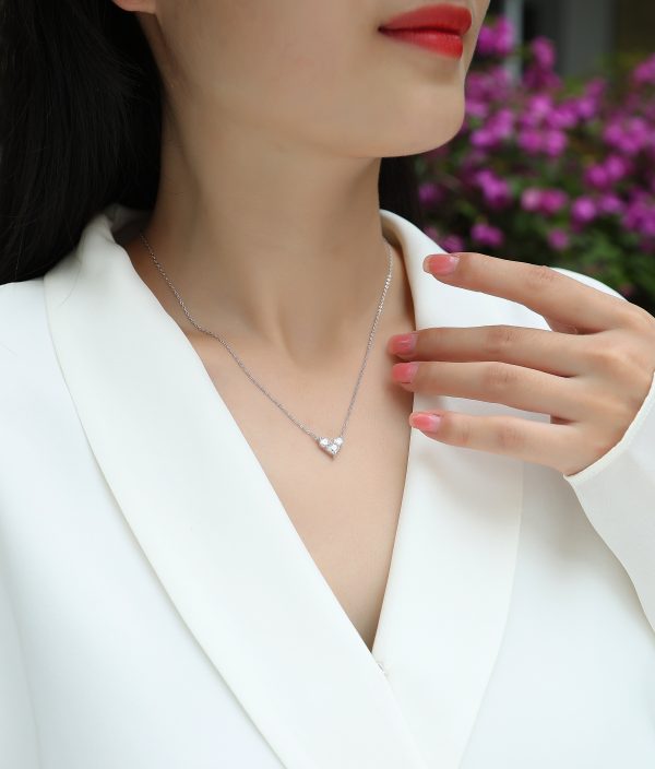 Women Silver Moissanite Heart Necklace - Cristiera - Image 4