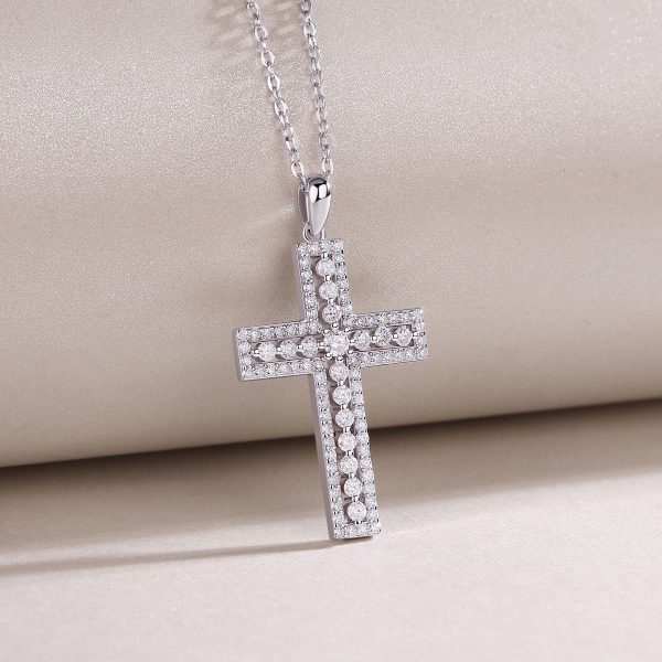 Moissanite Silver Cross Pendant Necklace - Cristiera - Image 6