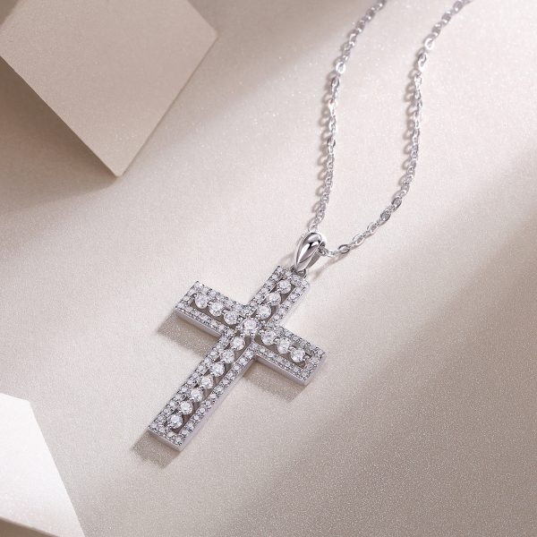 Moissanite Silver Cross Pendant Necklace - Cristiera - Image 7