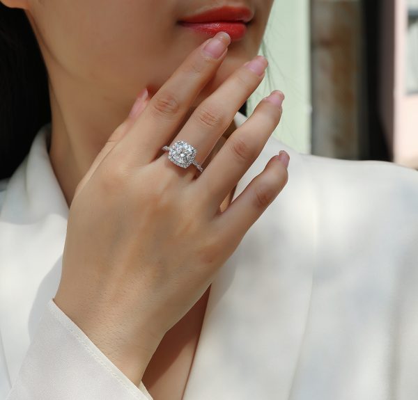 Square Solitaire Sterling Silver Moissanite Ring - Cristiera - Image 7