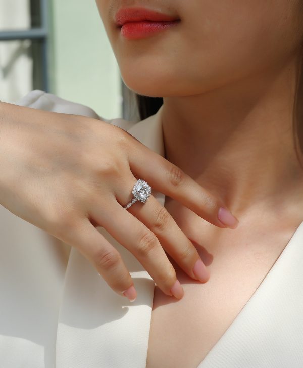 Square Solitaire Sterling Silver Moissanite Ring - Cristiera - Image 8